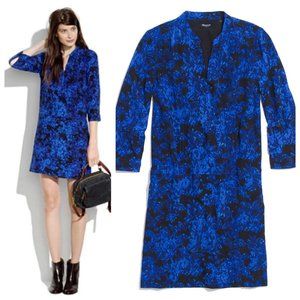 MADEWELL Blue 100% Silk Director Shift Mini Dress